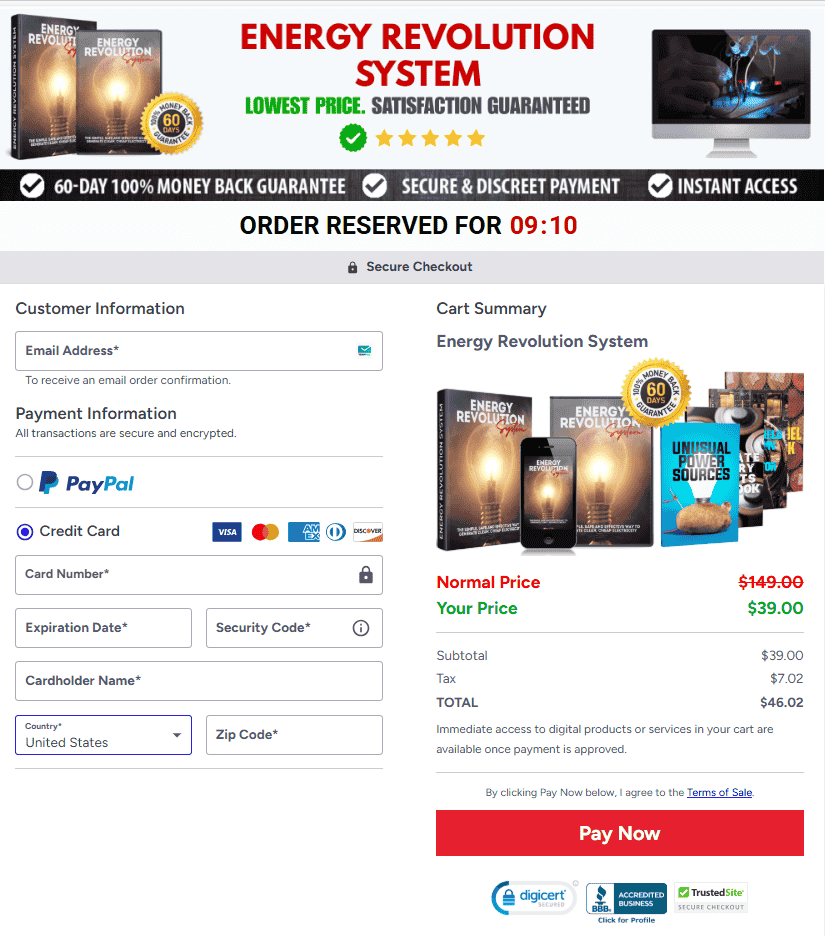 Energy Revolution System Checkout Page